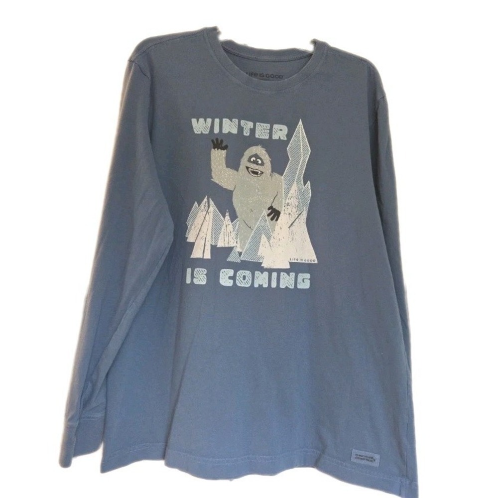 Life Is Good Men's Blue Long Sleeve Large Bumbles Abominable Snow MONSTER Winter